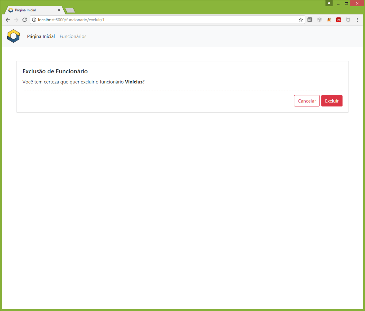 Página de Exclusão de Funcionários