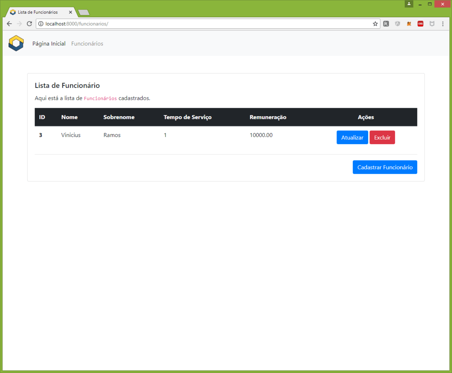 Página de Listagem de Funcionários - com cadastros