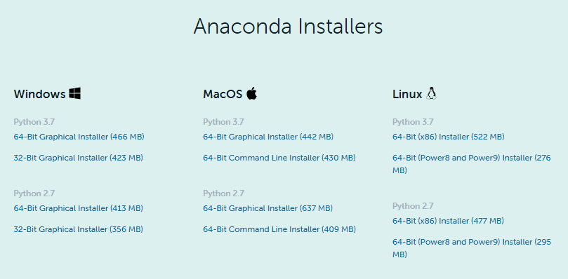 Opções Download Anaconda